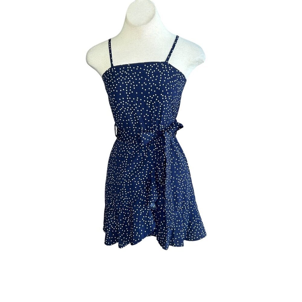 Shou Lai Women's Teen Girls Skater Dress Navy Blue Polka Dot Size Small